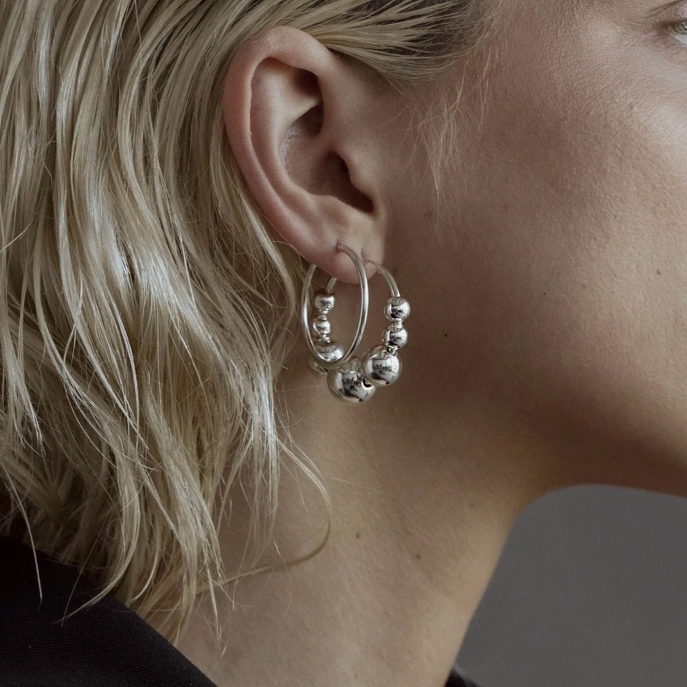 Lightweight Silver Bubble Hoops (Pair) - image 2